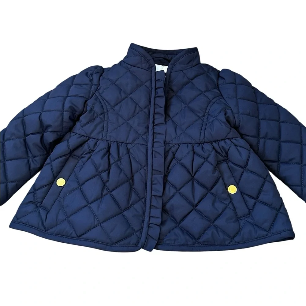 Janie & Jack Navy Blue Quilted Gold Buttons Barn Jacket Peplum Size 18-24 M